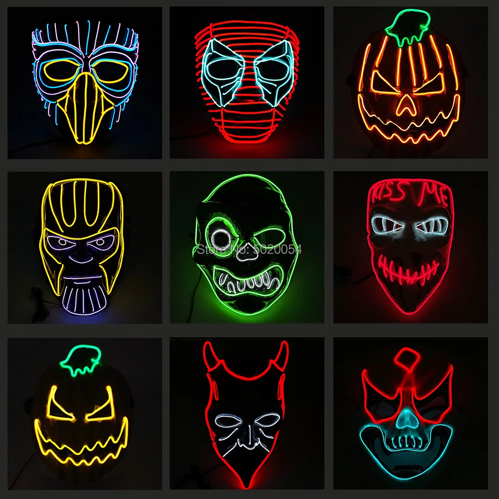 Новейший дизайн на хелоуин Led рейв маска EL провода для карнавала ужас уход за