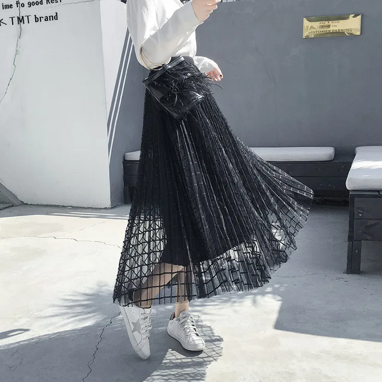 Юбка макси с высокой талией длинная трикотажная юбка феи плиссированная Harajuku