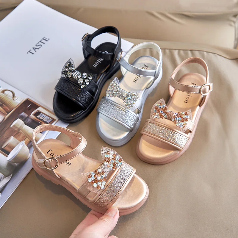 

Girls Sandals 2022 New Summer Children's Drill Little Girl Kids Soft Bottom Non-slip Baby Scandals Princess Shoes Fashion Hot
