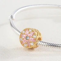925 sterling silver gold color radiant bloom cz white and pink zircon snowflake pendant charm bracelet diy jewelry for pandora