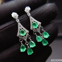 kjjeaxcmy fine jewelry 925 sterling silver inlaid natural emerald earrings popular girl new eardrop support test