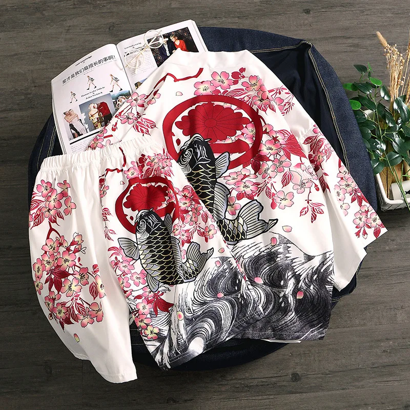 Кимоно кимоно Yukata Men шорты пляжная одежда рубашка японские пижамы для мужчин лето