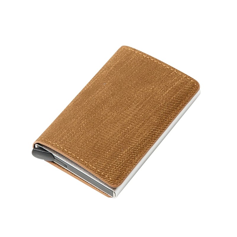 

Anti-Theft RFID Blocking Aluminum Wallet Minimalist Card Wallet Denim Leather Coin Card Case 3 Colors