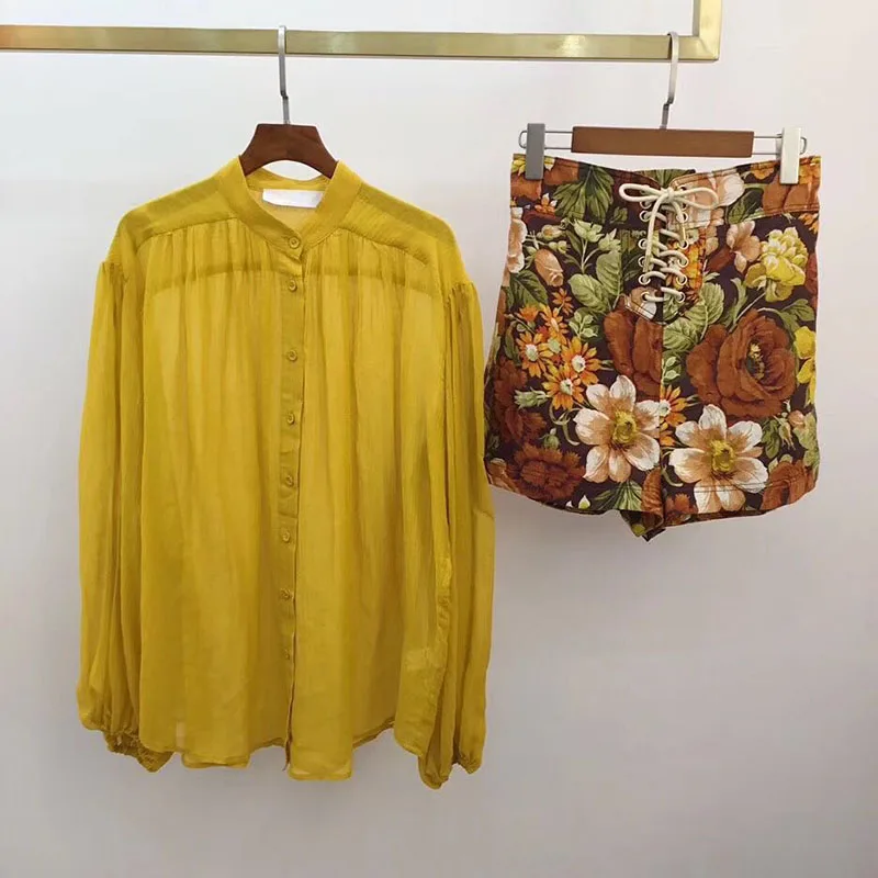Горячая Распродажа 2 шт желтый набор блузок 2020 Весна новое поступление Свободный
