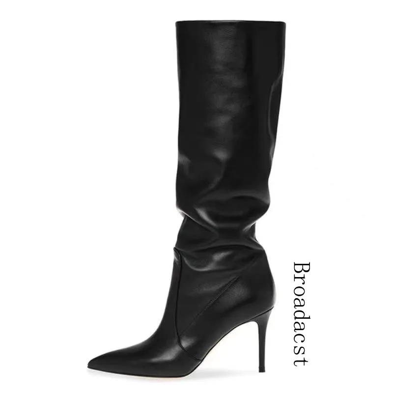 Broadcas Fall/Winter 2021 Ladies New Fashion Pleated PU Pointed High Heel Stiletto Fashion Ladies Boots
