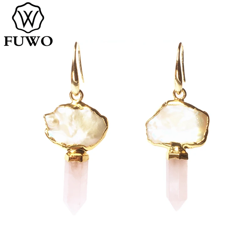 Женские серьги из розового/фиолетового кварца с жемчугом|Серьги-подвески| |