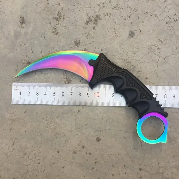 

CS GO Counter Strike Black Karambit Knife Neck Knife With Sheath Tiger Fade Tooth Real game Knife Factory Wholesale Gift