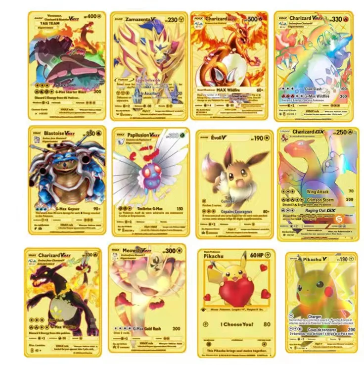 Покемон золотые металлические карты аниме Боевая карточка Charizard Pikachu коллекция
