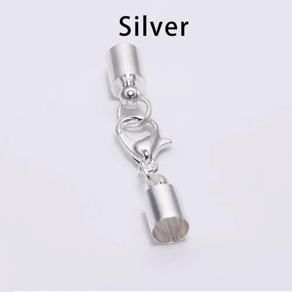 Silver 10 шт./лот кисточки колпачки кожаный шнур Конец Обжимной Шарик Омаров застежки Разъемы для DIY ожерелье ювелирных изделий фурнитура Аксессуары - Цвет: Silver