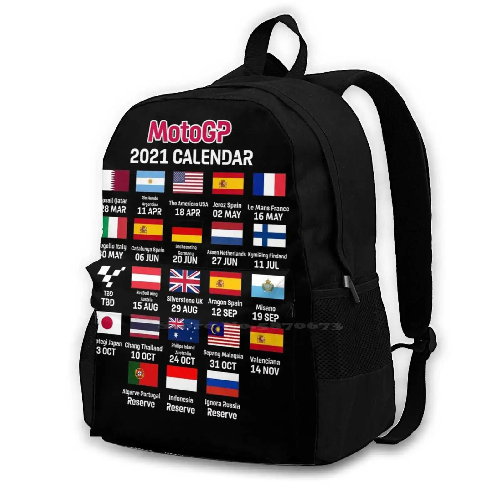 

2021 Season Calendar School Bag Big Capacity Backpack Laptop 15 Inch Rossi Moto 2 Superbike Racing Bike Rossi Marq Marquez