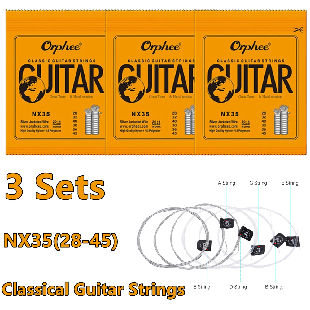 

Струны для классической гитары NX35, нейлоновая нить P100, 28-45 Калибр, твердое натяжение, детали для музыкальных инструментов, 3 комплекта
