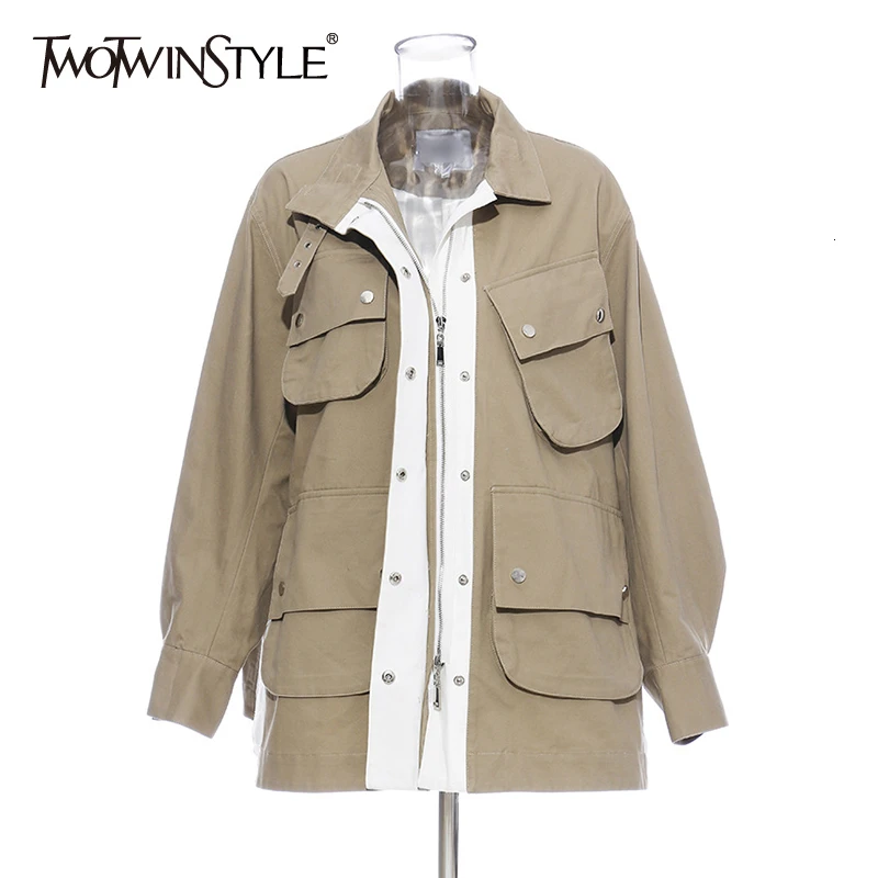 TWOTWINSTYLE Повседневная Асимметричная Женская куртка водолазка фонарь с длинным