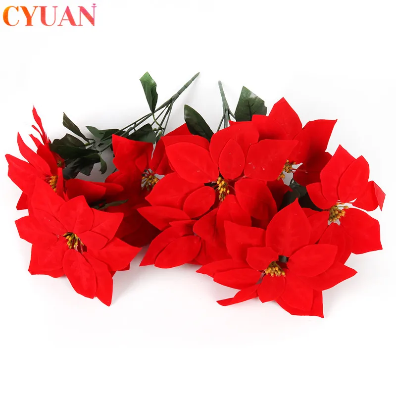 Искусственные рождественские пуансетические цветы украшения для дома красные