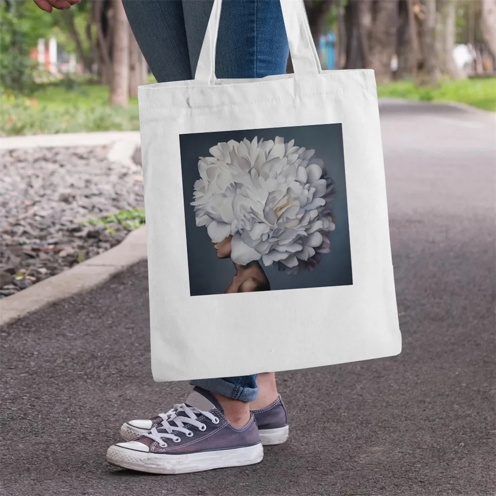 

New 2021 Fashion Women Sexy Flowers Feather Graphic Canvas Bag Summer Casual Harajuku Loose Large Size Female Shoulder Bags