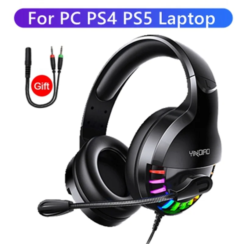 

Auriculares LED RGB para videojuegos, cascos por encima de la oreja para PS4, PS5, PC, con cable y micrfono HD, auriculares