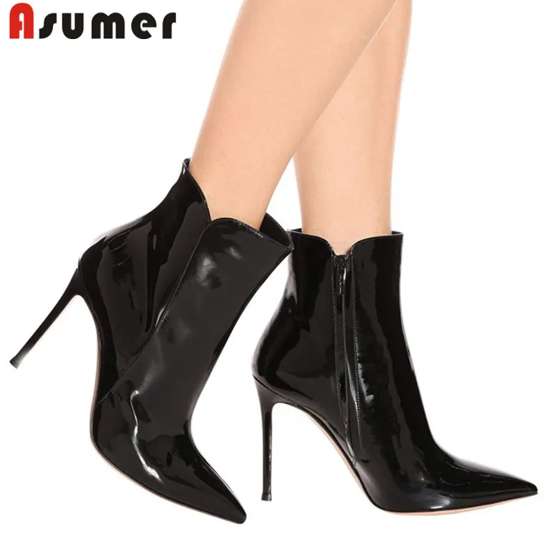 

ASUMER 2020 Brand women ankle boots zip pointed toe sexy super high heels party wedding shoes autumn winter short boots woman