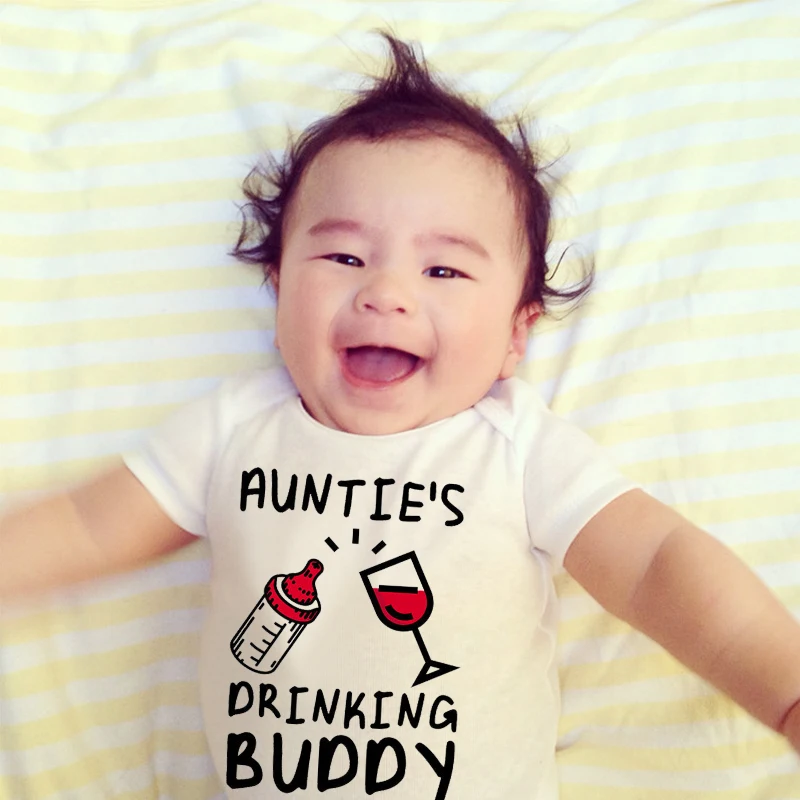 

Auntie's Drinking Buddy Baby Shirt Aunt Shower Gift Pregnancy Announcement Infant Newborn Clothes Outfit