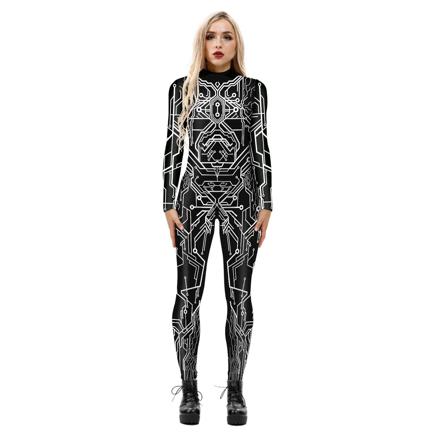 

Women Halloween Print Costume Long Sleeve Skinny Jumpsuit Bodysuit Cosplay Fancy Dress Casual Slim Fit Playsuit Festival Clothes