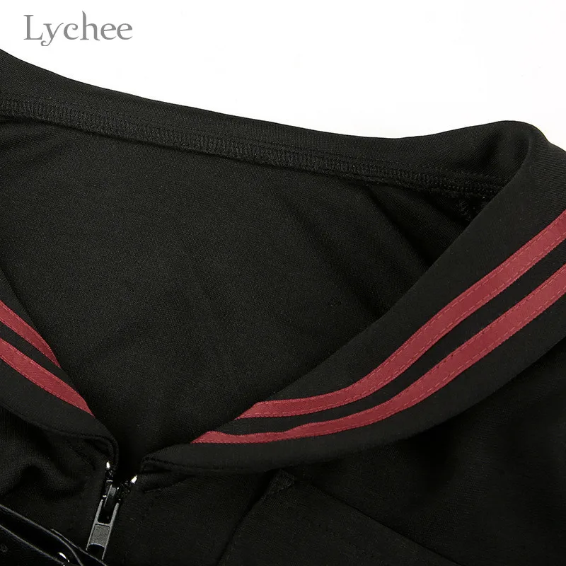 Lychee Harajuku Повседневная опрятная женская укороченная куртка на молнии с матросским воротником в полоску Женская куртка весна осень женские укороченные куртки топы