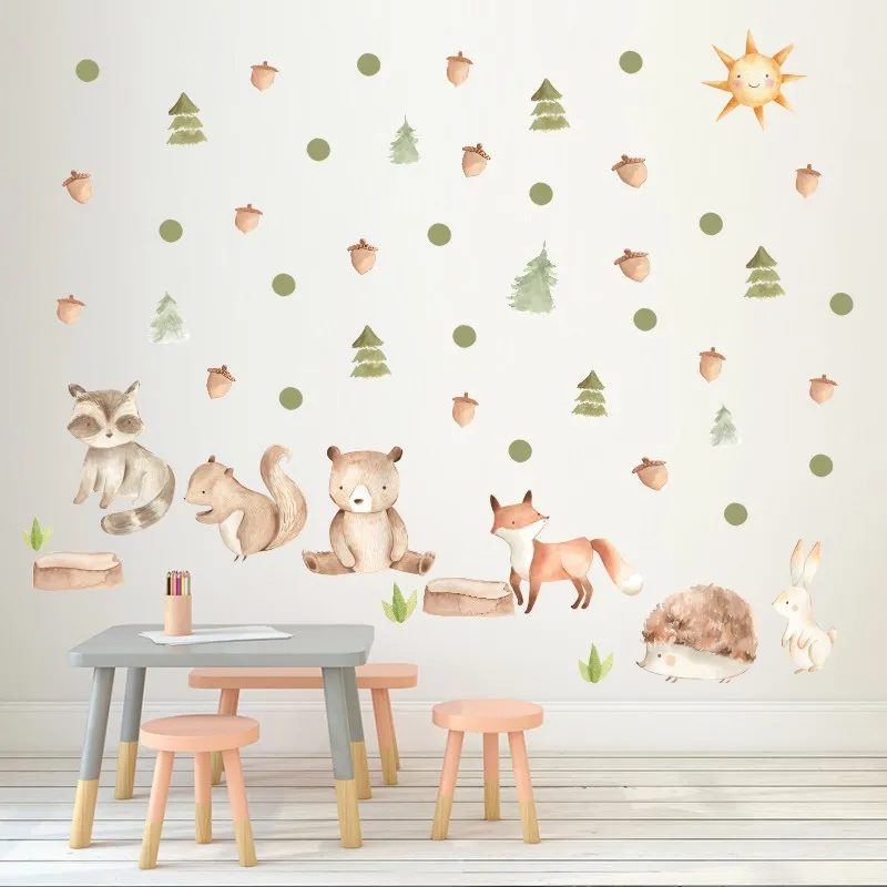 Zollor мультфильм белка лиса стикер на стену детская комната сосновые деревья конус