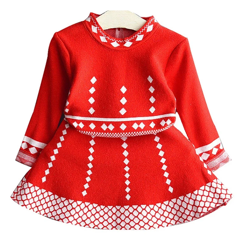 Girls Autumn Winter Sweater Dresses Long Sleeve Red Knit Birthday Party Dress Children's Princess Costume Baby Kids Clothes 2-6Y | Детская