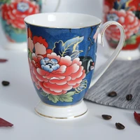 1pcs flower and bird pattern coffee tea ceramics mug drinks dessert breakfast milk cup 300ml bone china mugs handle drinkware