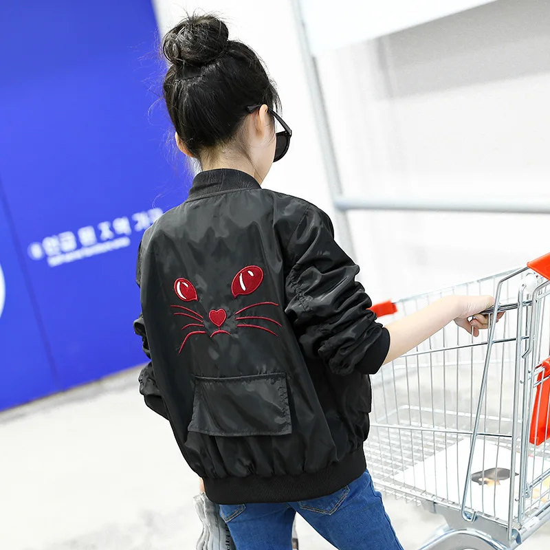 

LucaLucky Black Red Embroidery Cartoon Kids Jackets Clothing Baby Big Girls Zipper V-neck Coats Children Fashion Outerwear Tops