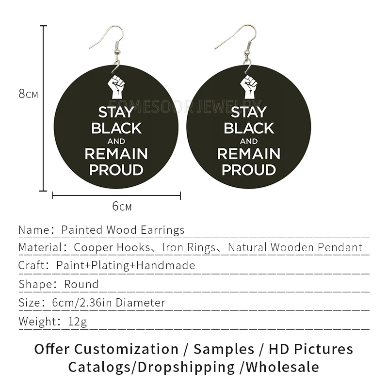 SOMESOOR оставающиеся черные необработанные африканские деревянные висячие серьги