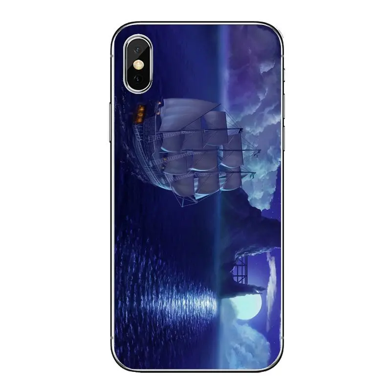 Old Ship in Sea Moon Night Wallpaper For Huawei Honor 8 8C 8X 9 10 7A 7C Mate 20 Lite Pro P Smart Plus Soft Silicone TPU Case | Мобильные