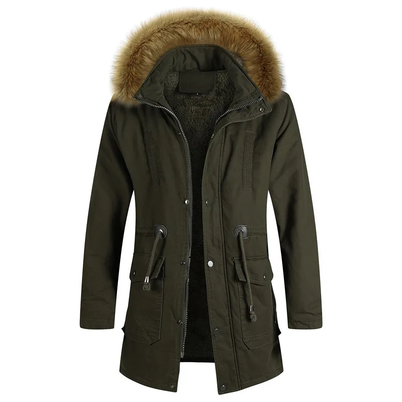 

2021 Winter New Casual Long Men's Warm Jacket Thick Velvet