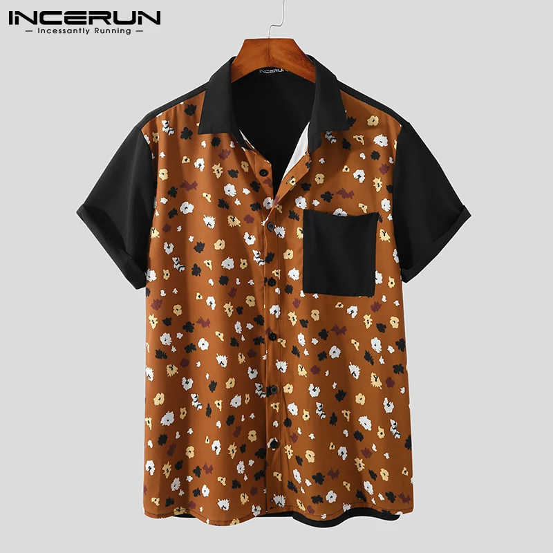 

INCERUN для мужчин гавайская рубашка в стиле пэчворк с принтом с отложным воротником с коротким рукавом Повседневная мужская одежда в уличном ...
