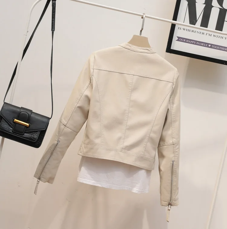 Loose Fit Big Size Asymmetrical Pu Leather Jacket New Lapel Long Sleeve Women Coat Fashion Spring Autumn 2021