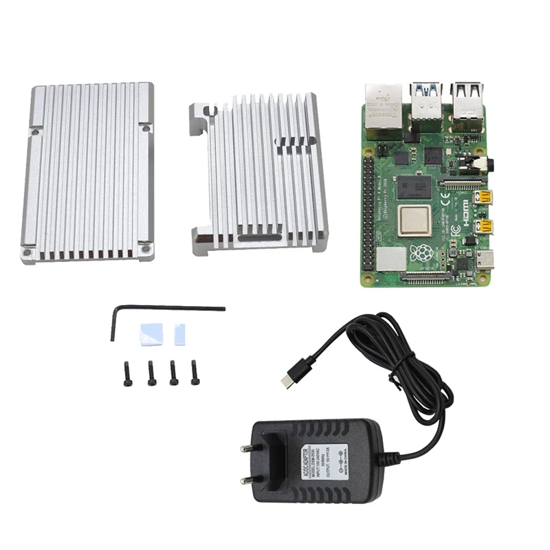 for Raspberry Pi 4B 4G RAM DIY Kit Support 2.4 / 5.0 GHz WIFI Bluetooth with Aluminum CNC Alloy Protective Silver 5V 3A Powe | Компьютеры