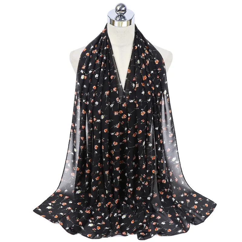 

2021 Fashion Muslim Hijab Scarf Arab Headscarf for women Printed Chiffon Flower Islam foulard shawls and wraps hijab femme