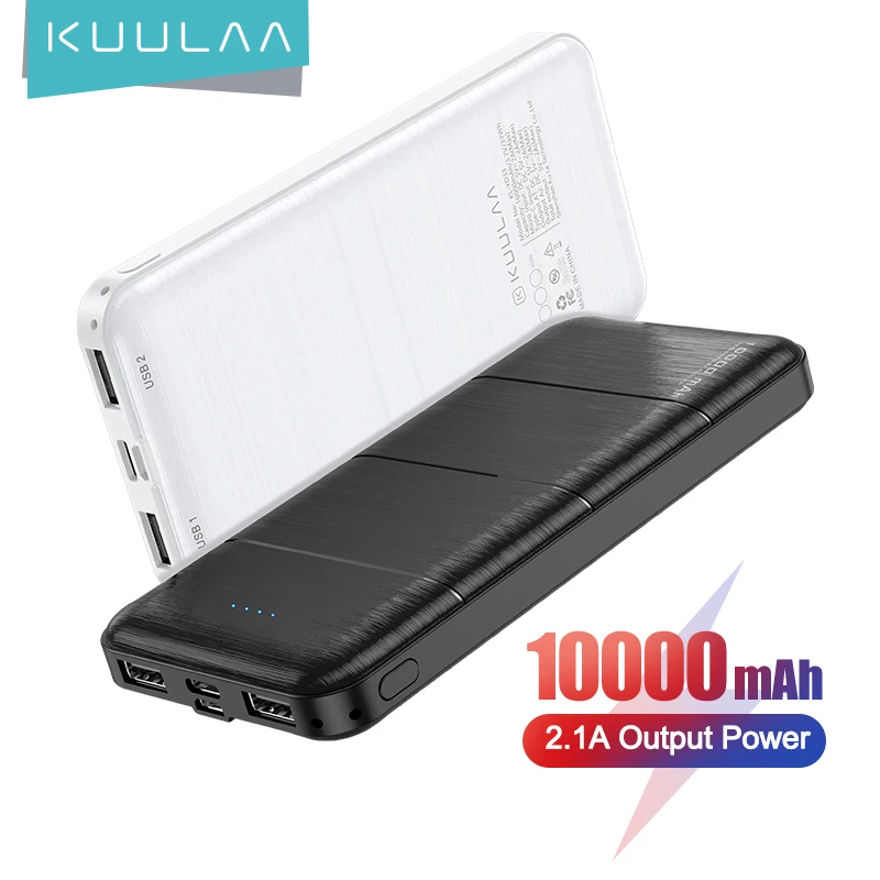 

KUULAA 2Pcs Power Bank 10000mAh Portable Charging PowerBank 10000 mAh USB PoverBank External Battery Charger For Xiaomi iPhone