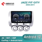 Автомагнитола 9 дюймов Android 10 для Fit Jazz City 2006-2007Everus 2011 +, мультимедийный проигрыватель с GPS-навигацией, автомобильный стерео проигрыватель с Wi-Fi, 2 din