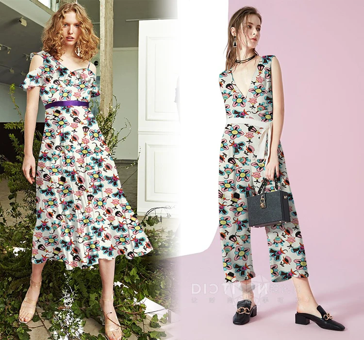 Настоящая шелковая печать креп де шин Атласная Ткань Цветы для юбки платье 0 5