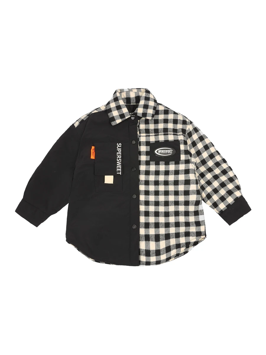 

Boys' Color Matching Cotton Padded Thickened Warm Trendy Cotton-Padded Coat Children's Korean Fashionable Top Winter Fashion