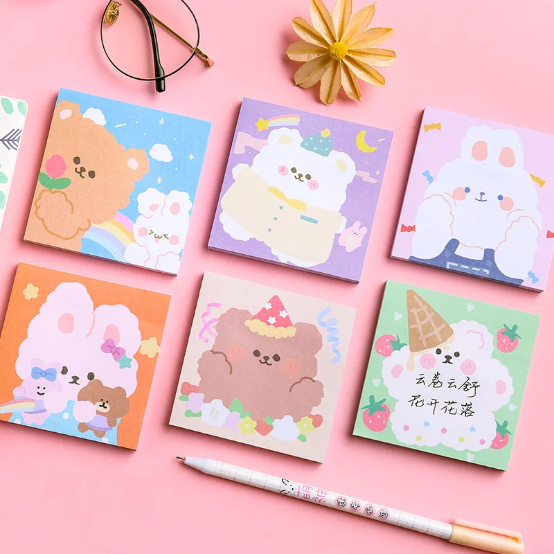 

80Pcs Kawaii Bear Rabbit Ins Memo Pad Decoration Message Note Paper Sticky Notes Daily Check To Do List Notepad Cute Stationery