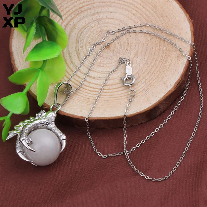 White Jade YJXP панк стиль Дракон коготь Подвески натуральный камень Бусины шар кристаллы аметиста Quartzs для женщин мужчин амулет ювелирные изделия - Окраска металла: White Jade