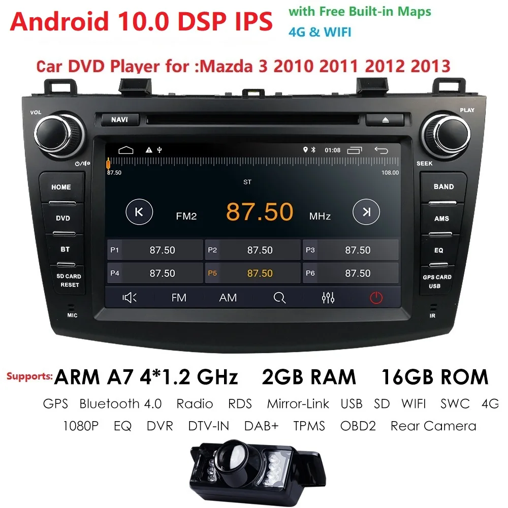 4G WIFI Android 10 0 Автомобильный DVD Радио стерео плеер для Mazda 3 2010-2013 1024*600 IPS экран BT GPS DAB SD