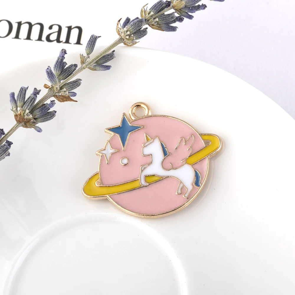 10 шт. эмалевые Подвески в виде милой звезды планеты ракеты изысканный синий кулон