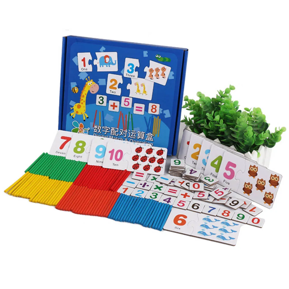 

1pcs Colorful Wooden Counting Rods With Cartoon Pattern Number Puzzle Cards Math Preschool Learning Tool Math Counting Kids Toy
