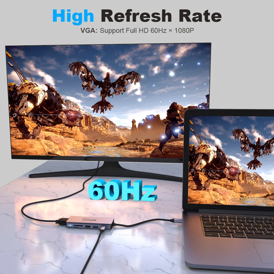QGeeM USB C-концентратор для Macbook Pro Air Xiaomi Samsung Dual HDMI VGA SD Micro Card Readers Зарядное устройство