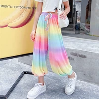 girls rainbow bloomers summer 2021 harem pants wide pants childrens clothing girl 10 12 years loose casual trousers summer pant