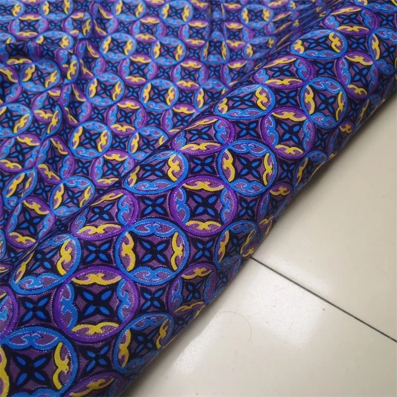 

Fashion Summer Retro Blue Yellow Circle Print Silk Crepe De Chine Fabric Dress Shirt Wide Leg Pants Silk Fabric Charms Challie