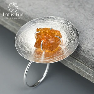 Lotus Fun реальные 925 пробы серебро натуральный драгоценный камень ручной работы ювелирные украшения регулируемый Личность Круглый кольц