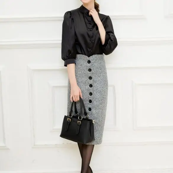 Осенняя и зимняя женская юбка карандаш до колена с высокой талией Женская