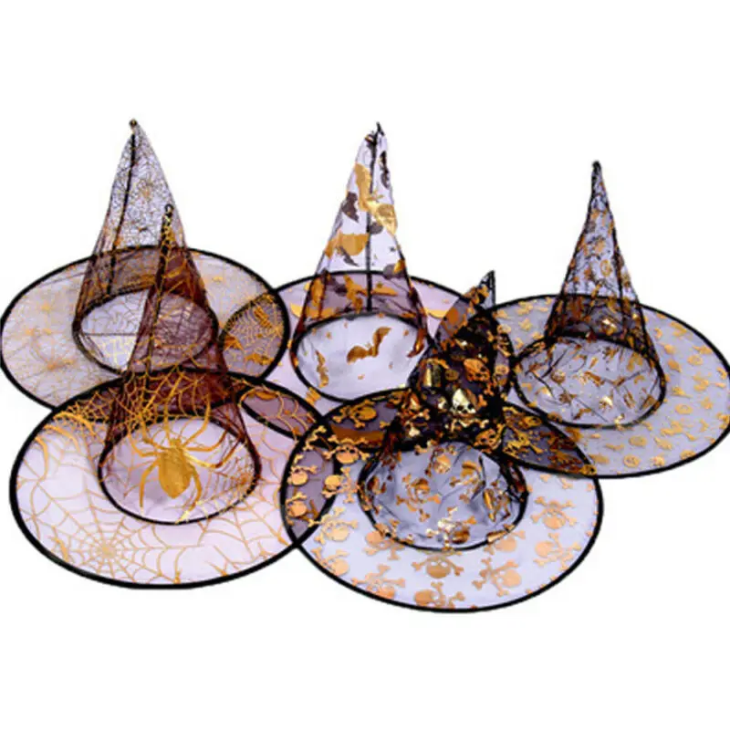 Kids Halloween Fancy Cloak Cap Wicked Witch Hat Gold Patterned Party Caps | Спорт и развлечения