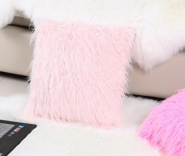 pink 9 цветов толстый длинный плюш сплошной цвет мягкий чехол мягкий мех теплая декоративная меховая подушка чехлы для диванных подушек домашний декор - Цвет: pink